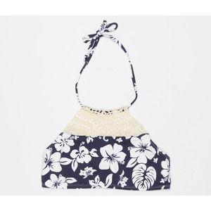 HOBIE Crochet High Neck Padded Bikini Top Floral | Navy | Girls Sz 10